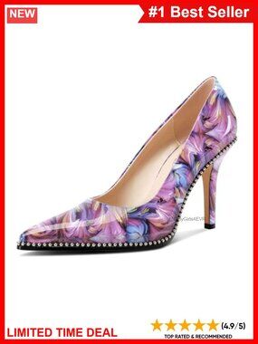 Women's Stiletto Pointed Toe Pumps Silver Beaded Prom Wedding Heels 3.5 in